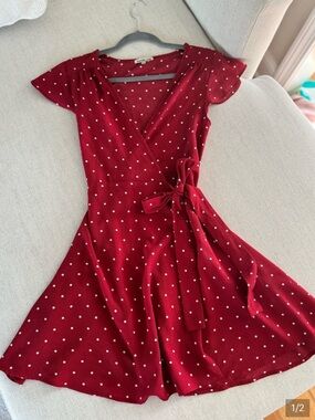 Wrap Polka Dot Dress in Burgundy Red